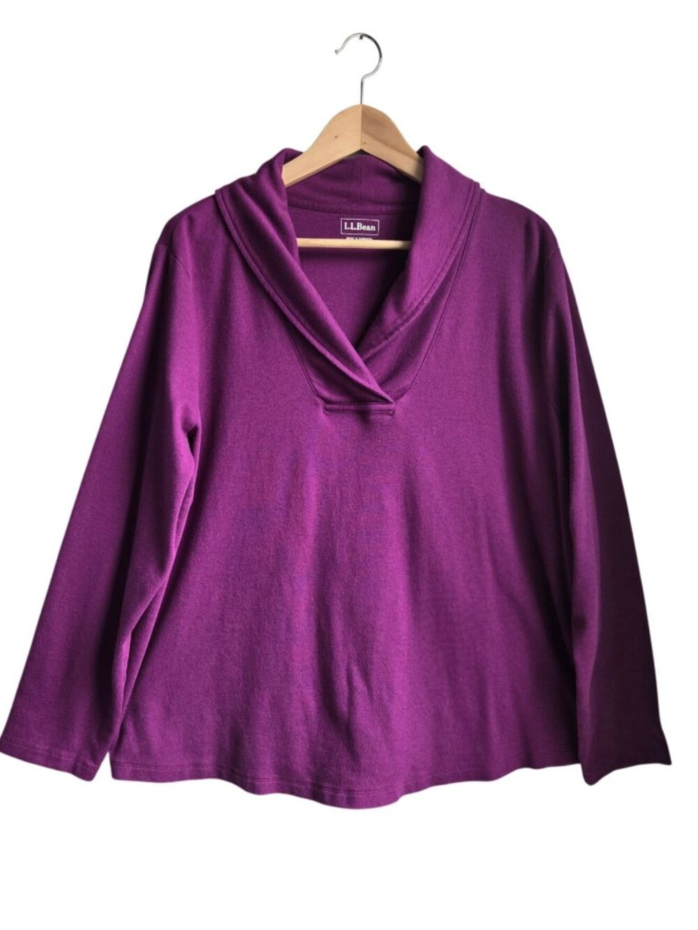 L.L.Bean Women 2X Purple Dark Plum Cotton Pullover Shawl Collar Sweatshirt T-Shi